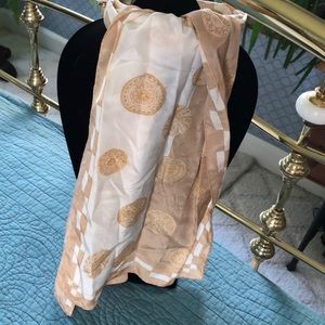 Tan, cream and gold threading multi pattern scarf